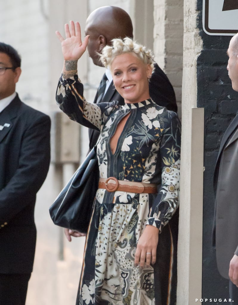 Pink waved to her fans outside Jimmy Kimmel Live in LA on Thursday.