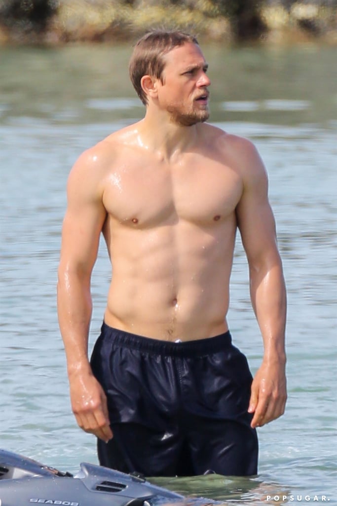 Charlie Hunnam Shirtless on the Beach in Hawaii March 2018