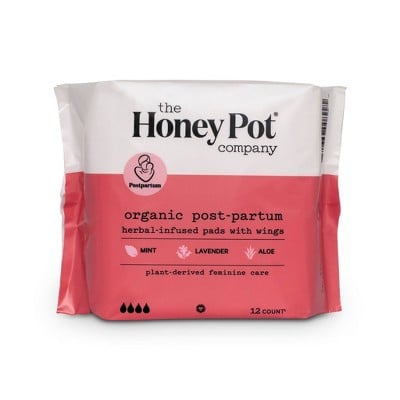 The Honey Pot Company - Herbal Postpartum Pads with Wings - Full Coverage -  Herbal Infused w/Essential Oils for Cooling Effect, Organic Cotton Cover