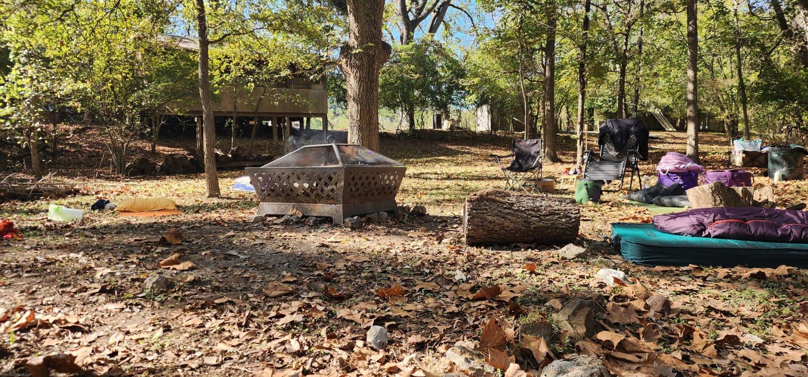 Ayahuasca retreat site with sleeping bags