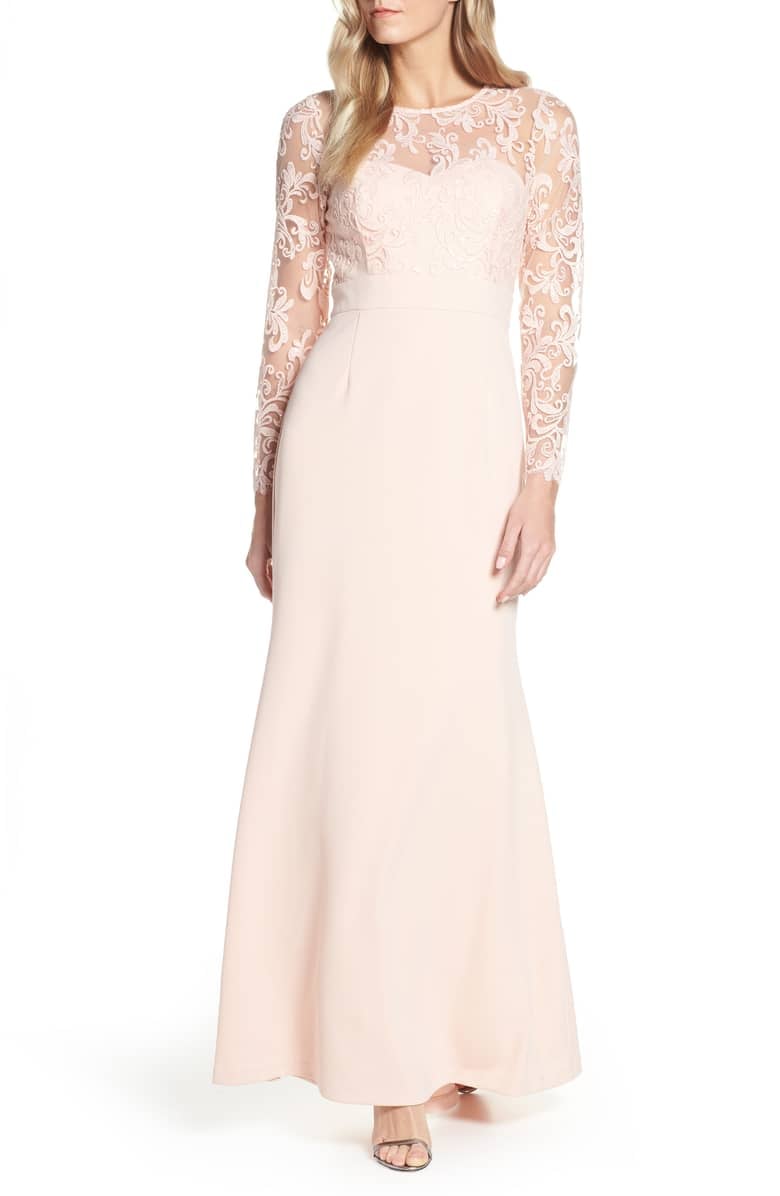 Eliza J Embroidered Bodice Crepe Evening Dress