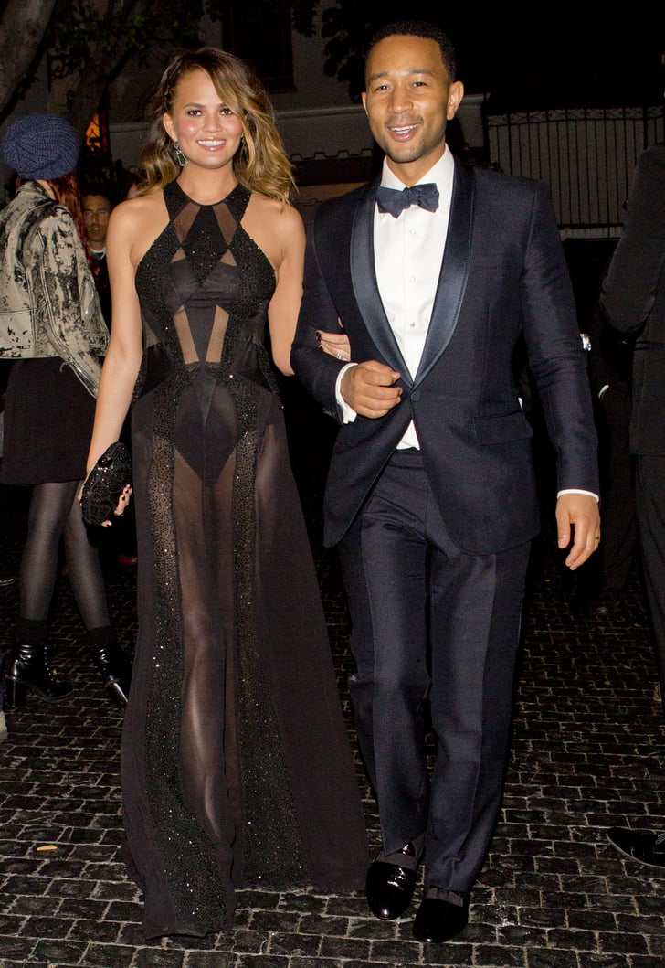 Chrissy Teigen in Black Dress at Grammys Afterparty 