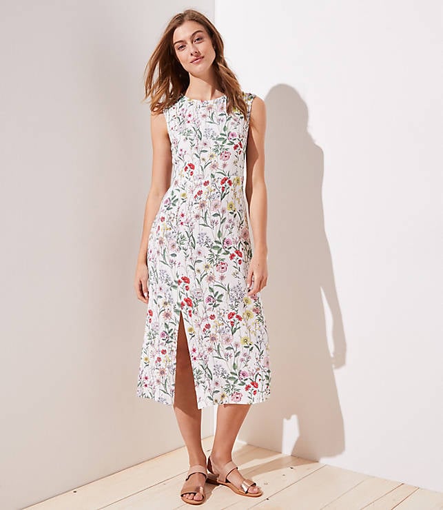 LOFT Floral Cap Sleeve Slit Dress