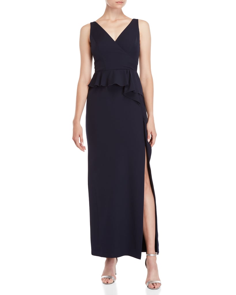 Vince Camuto Navy DRaped Ruffle Gown