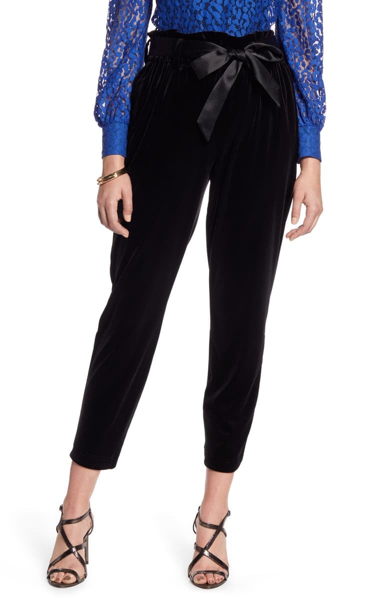 Halogen Paperbag Waist Velour Ankle Pants A Holiday Dream 46