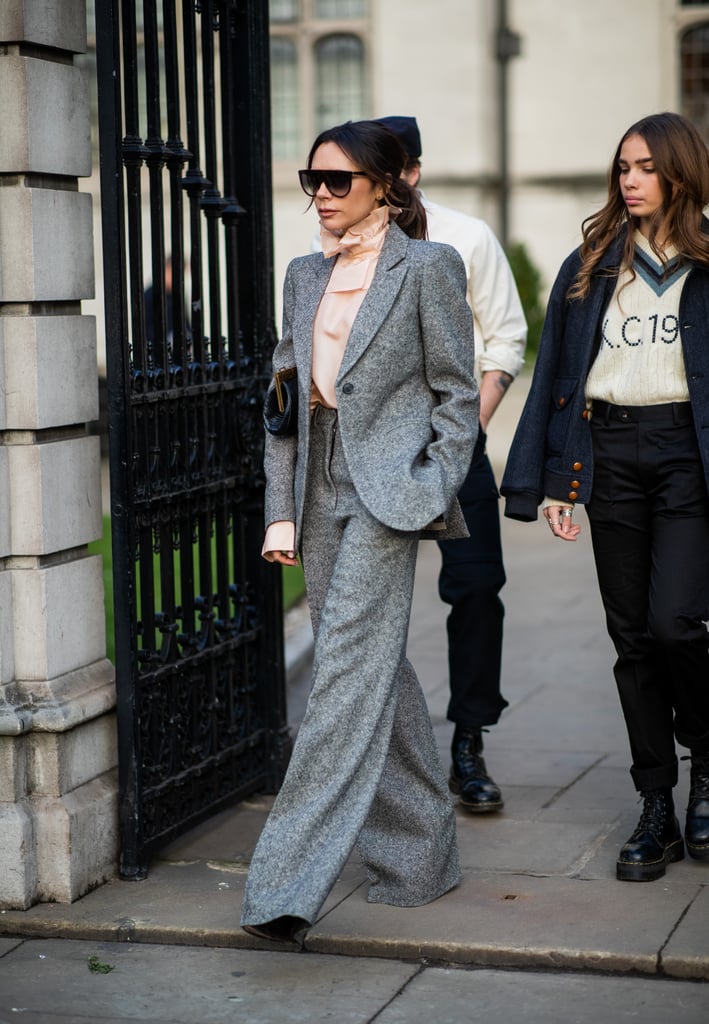 Victoria Beckham Gray Suit With Brooklyn Beckham Girlfriend