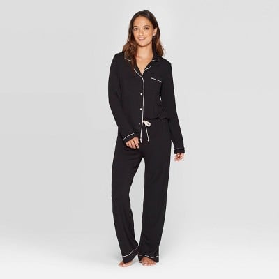 Long Sleeve Notch Collar Pants Pajama Set