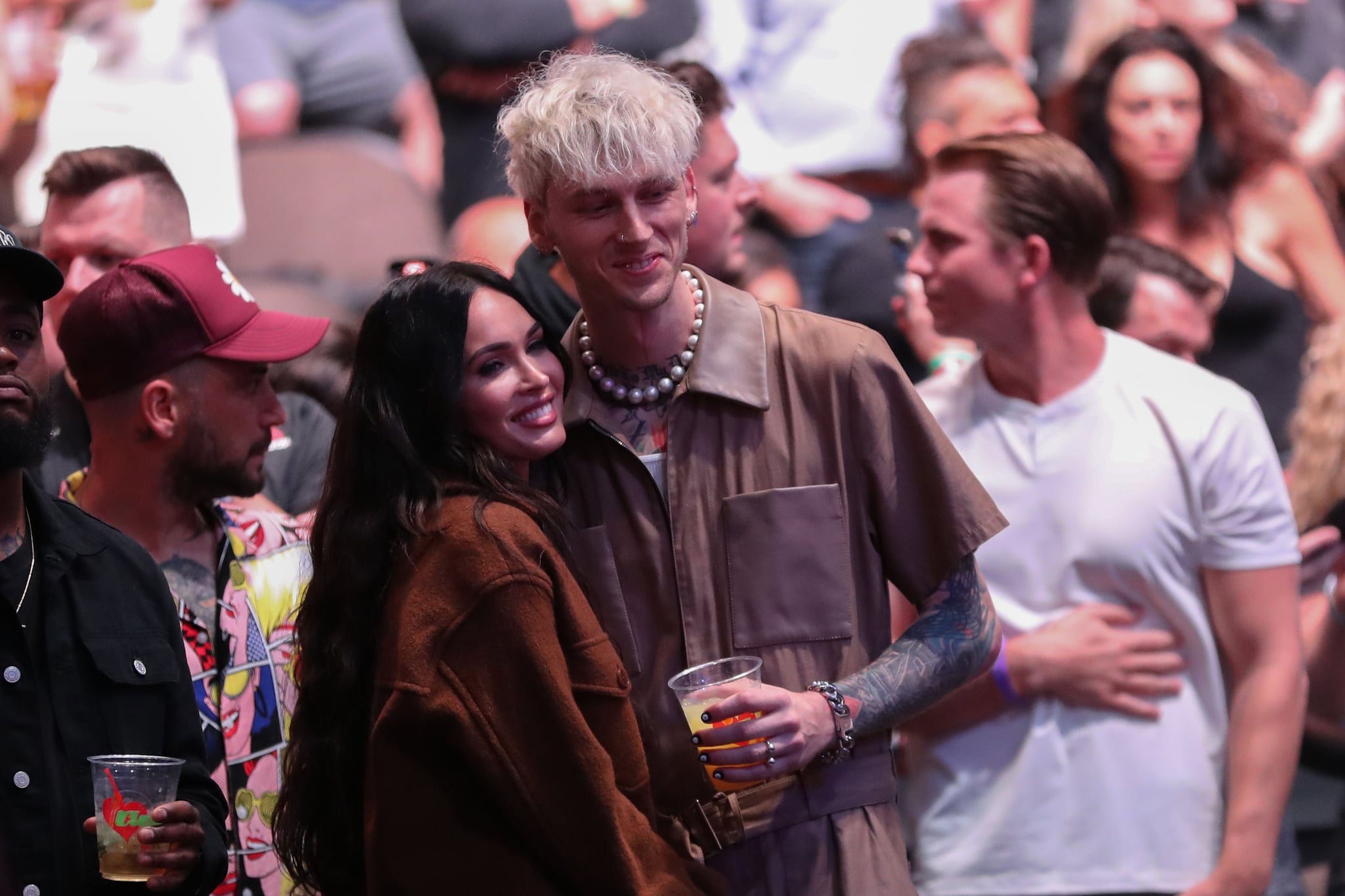 JACKSONVILLE, FL - APRIL 24: Megan Fox and boyfriend Machine Gun Kelly attend UFC 261 at VyStar Veterans Memorial Arena on April 24, 2021 in Jacksonville, Florida.  (Photo by Alex Menendez/Getty Images)