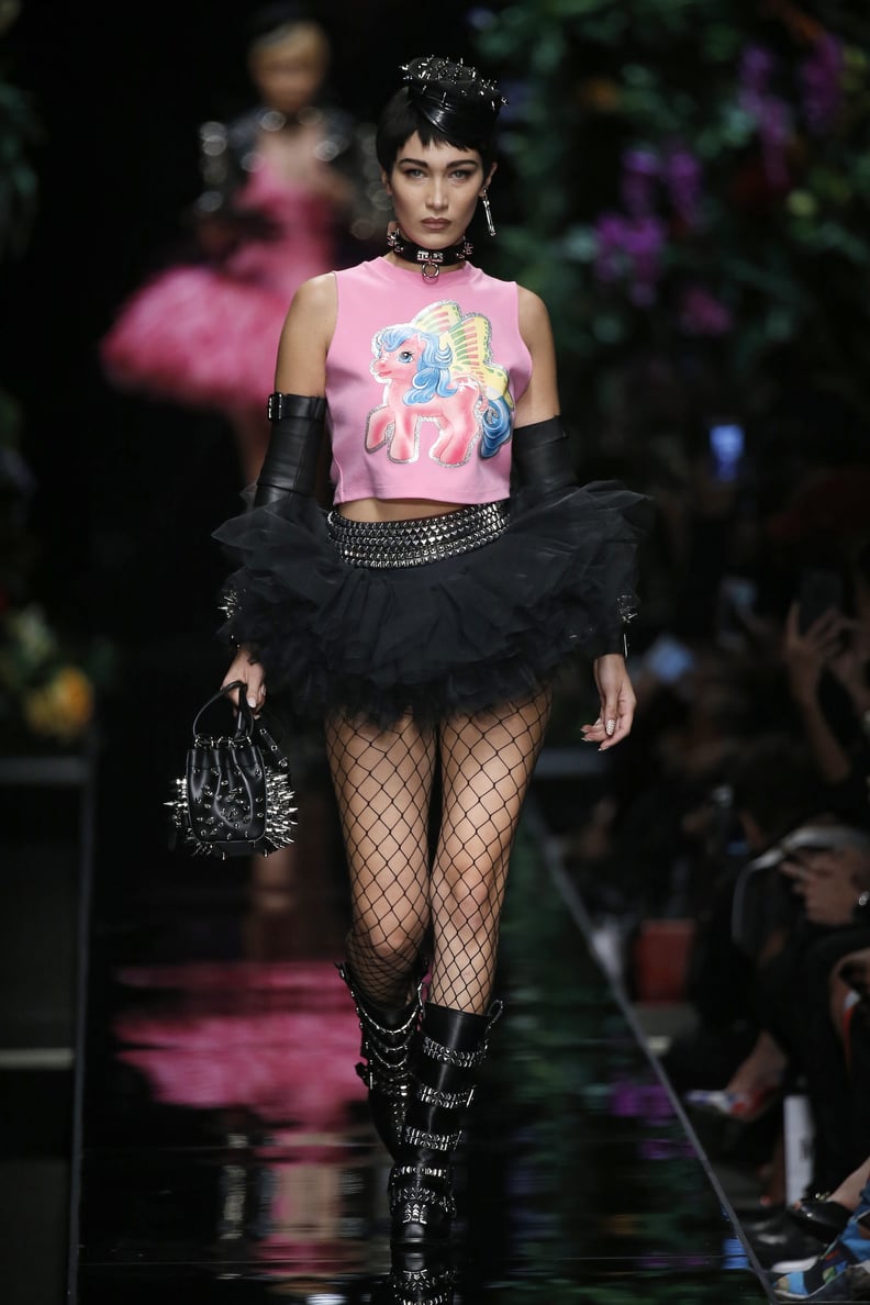 Bella Popped Up on the Moschino Runway in a Faux Pixie Hairstyle and Unicorn Tee