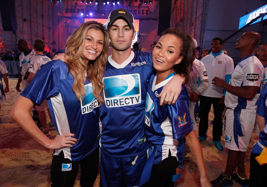 Chace Crawford hung out with teammates Erin Andrews and Chrissy Teigen at the 2012 Celebrity Beach Bowl Game.