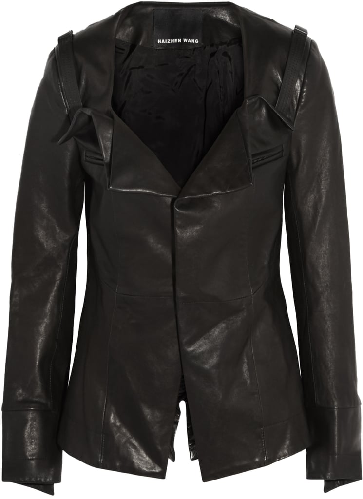 Haizhen Wang Black Leather Jacket | The Outnet 5th Birthday and ...
