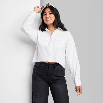 Wild Fable Long Sleeve Cropped Button-Down Shirt