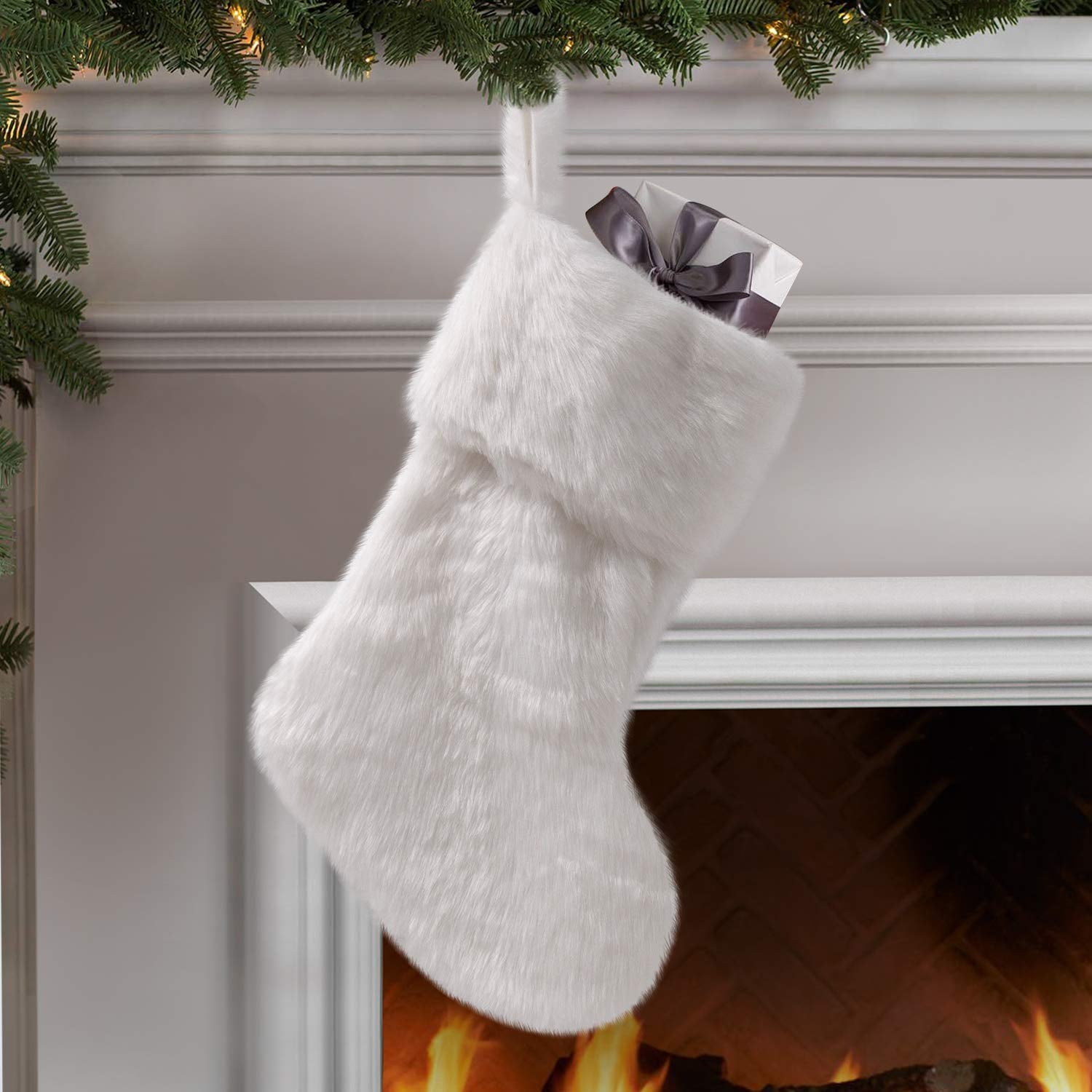 White fluffy christmas stocking clearance