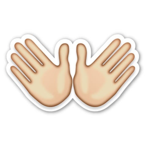 Interpretation: "Whatever, screw it."
Name + meaning: Open Hands Sign. Two open hands, representing either openness or a hug.
Also known as: Hug emoji; jazz hands emoji