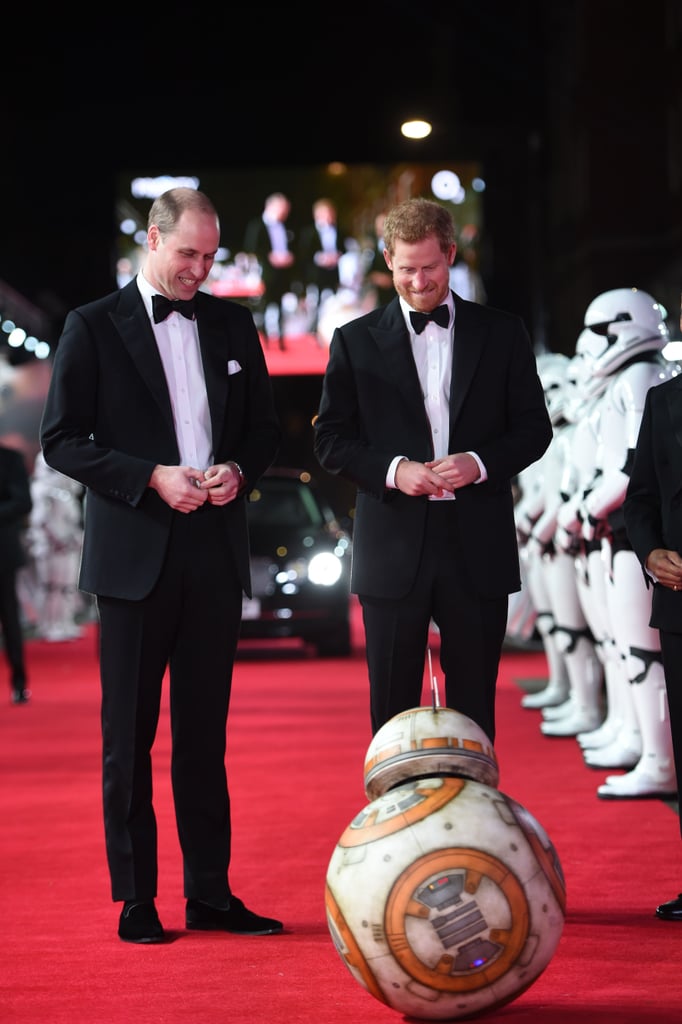 William and his brother, Prince Harry, were in awe of BB-8 as they arrived at the red carpet premiere of Star Wars: The Last Jedi in 2017. The royals had cameos as stormtroopers in the film.