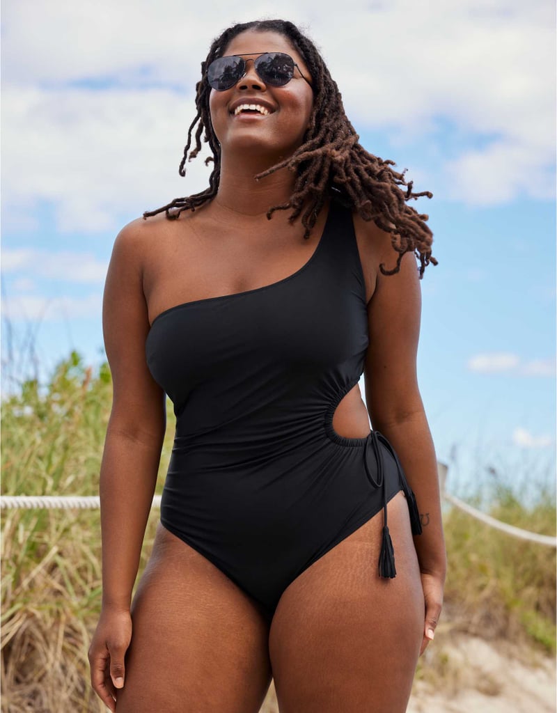 A One Shoulder Swimsuit: Aerie Tassel Cut Out Asymmetrical One Piece Swimsuit