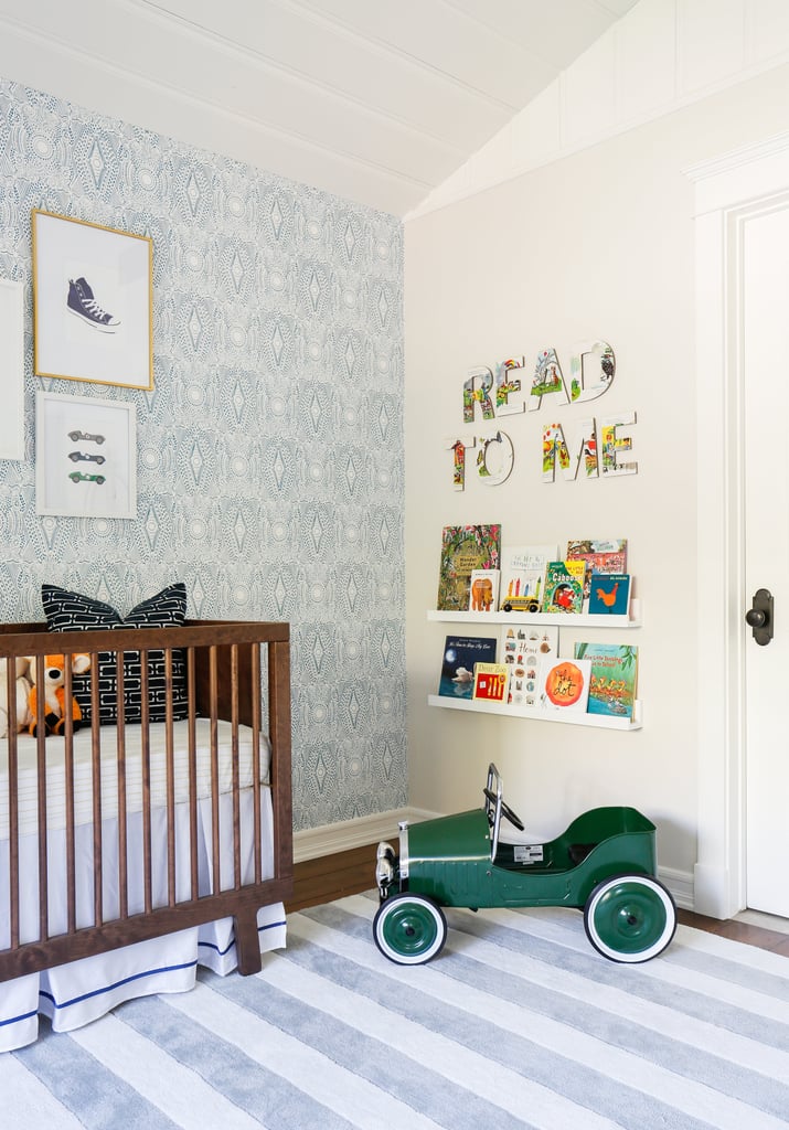 The reading nook is a special place for Brooke, who loves to read with older son Lincoln and looks forward to doing the same with baby Calvin. J & J Design Group handmade the "Read to Me" letters using pages from vintage storybooks.