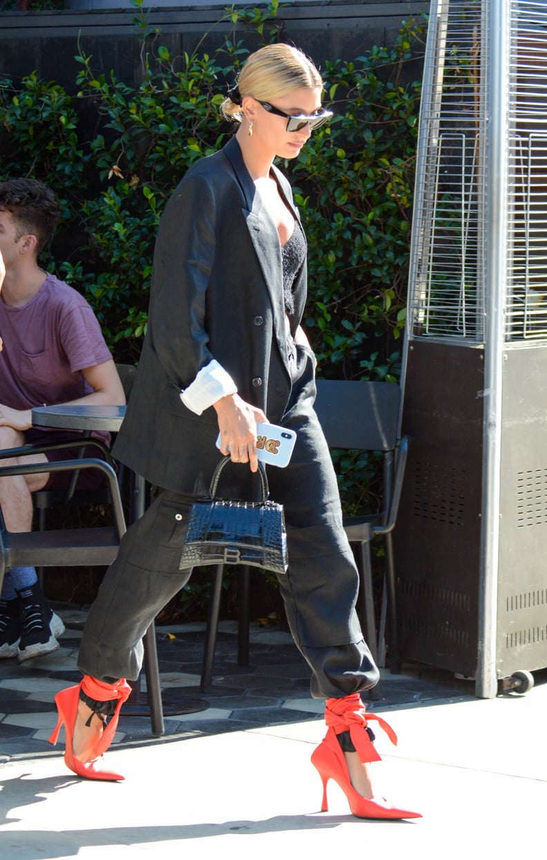 Hailey Baldwin Wearing Red Heels in LA