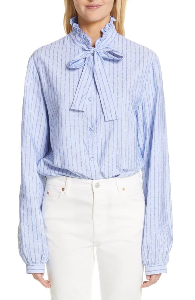 Gucci Logo Stripe Tie Neck Blouse