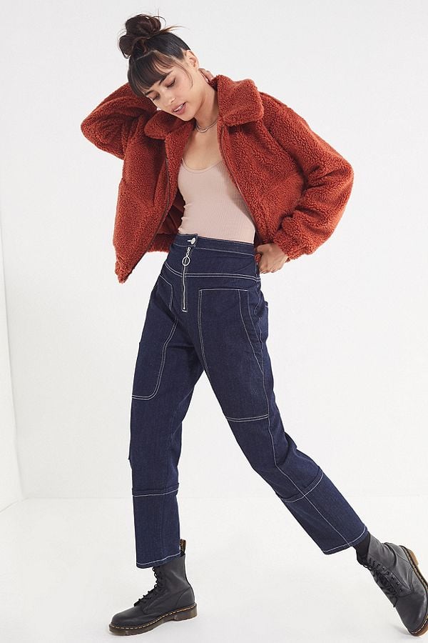 blue cropped teddy jacket