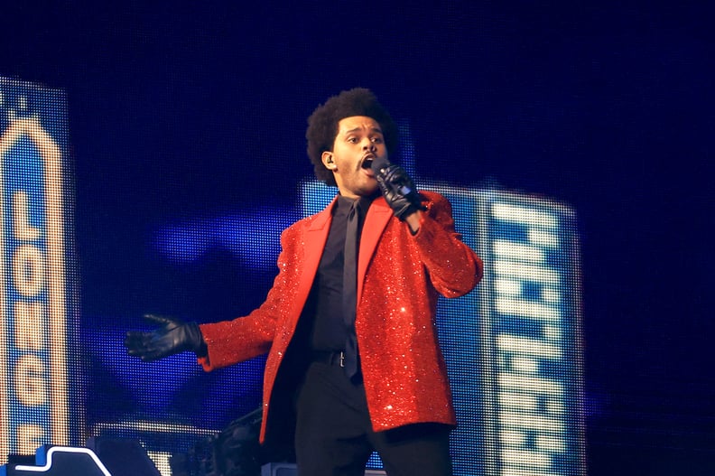 TAMPA, FLORIDA - FEBRUARY 07: The Weeknd performs during the Pepsi Super Bowl LV Halftime Show at Raymond James Stadium on February 07, 2021 in Tampa, Florida. (Photo by Mike Ehrmann/Getty Images)