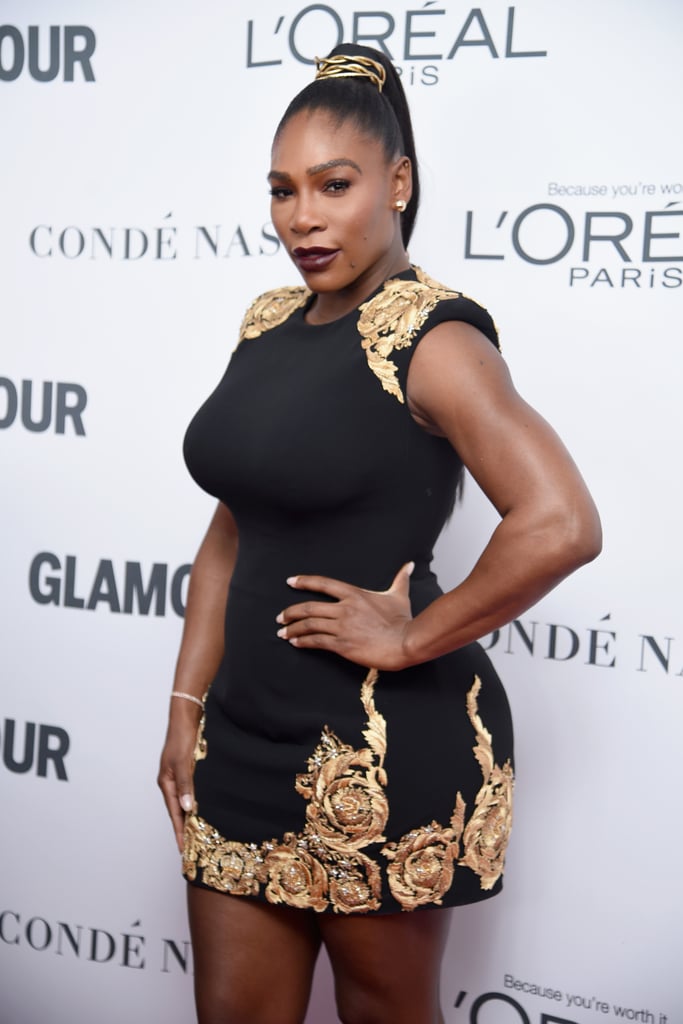 Serena Williams welcomed a beautiful baby girl, Alexis Olympia Ohanian Jr., in September, but on Monday, the tennis champ took a break from her mummy duties to support pal Gigi Hadid at Glamour's Women of the Year Awards in NYC. Not only did Serena look incredible in a black and gold Versace number as she mingled with Nick Jonas and Lynda Carter, but the event also marked Serena's first red carpet appearance since becoming a mum and since she attended the Met Gala in May.   
"Gigi, you are one of the few people on this planet I would leave my baby for for one night," Serena said as she presented Gigi with the supernova award. "It shows how much you mean to me and I want you to imagine the effect you have on the world." Serena then went on to praise Gigi for being a trailblazer, adding, "She understands that in order to be the best, you have to think like you are the best, work the hardest, and make sacrifices . . . Gigi pushes boundaries. In fact, she makes new boundaries. And she's authentically herself." Unfortunately, Serena's fiancé, Alexis Ohanian, wasn't in attendance — perhaps he stayed back with baby Alexis?

    Related:

            
            
                                    
                            

            8 Times Serena Williams and Alexis Ohanian&apos;s Romance Was a Grand Slam