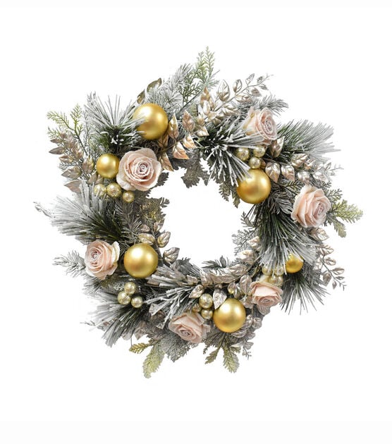 Bloom Room Holiday Christmas Ornament Wreath Pink & Rose Gold