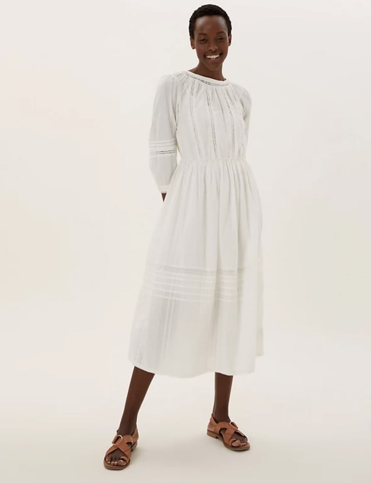 M&S Collection Pure Cotton Lace Trim Waisted Dress The Best White