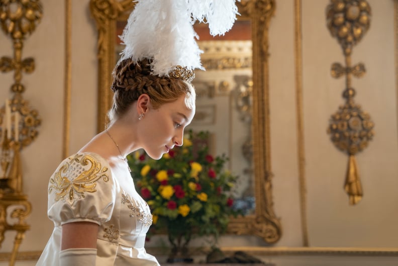 Daphne Bridgerton's Milkmaid Braids Hairstyle and Feathered Hair Piece