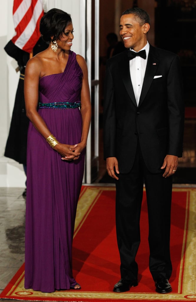 Wearing Korean-American designer Doo-Ri Chung at a state dinner with South Korean President Lee Myung-bak and First Lady Kim Yoon-ok in 2011.
