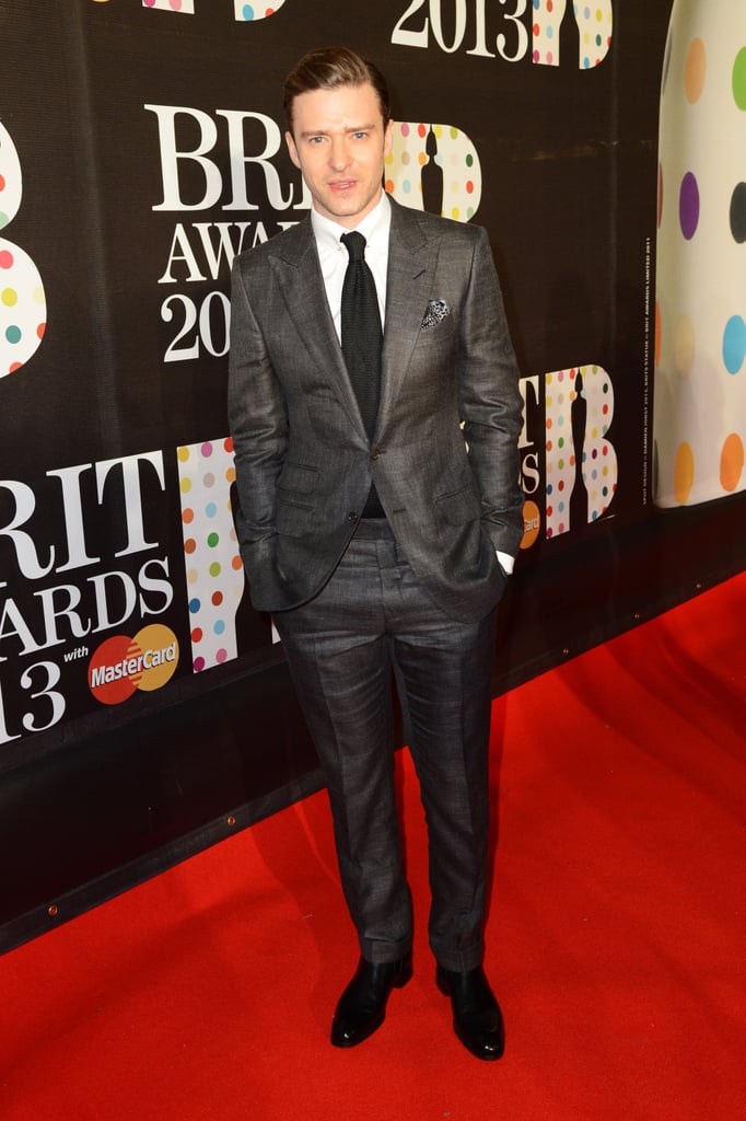 At the Brit Awards — once again decked out in his go-to Tom Ford — Justin set off his slate-colored suit with black extras.