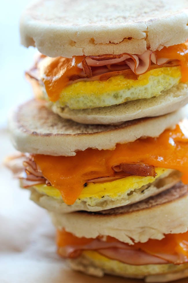 Freezer-Friendly Ham, Egg, and Cheddar Breakfast Sandwiches