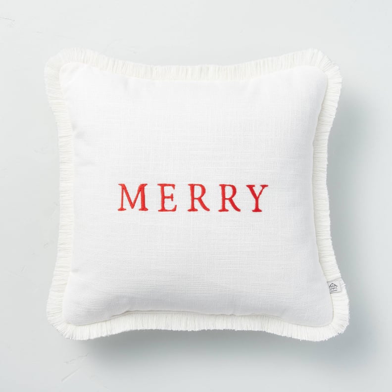 Merry Embroidered Seasonal Throw Pillow