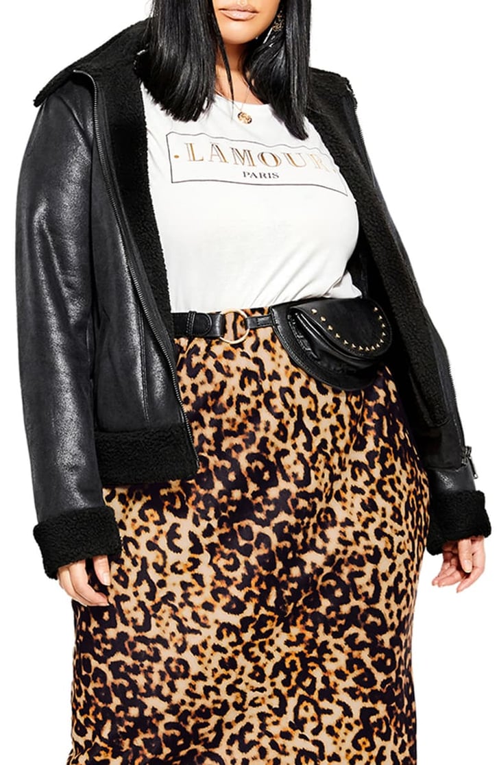 City Chic Faux Leather Faux Shearling Aviator Jacket Leather