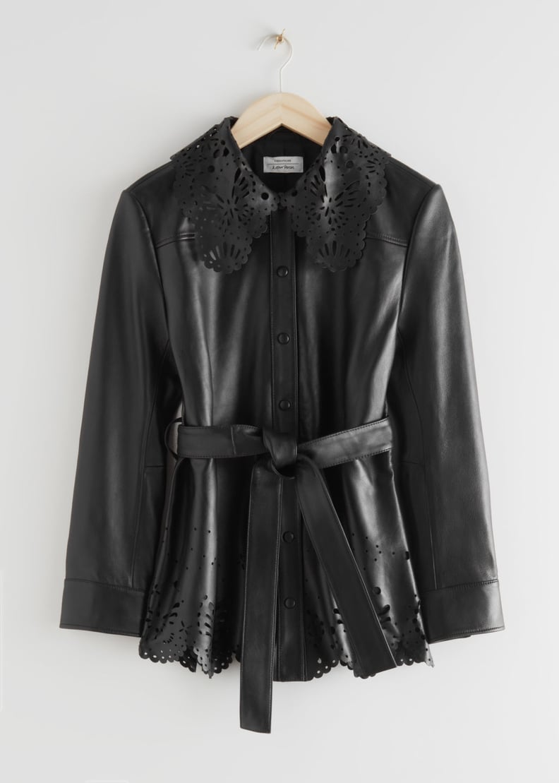 &Other Stories Belted Laser Cut Leather Jacket