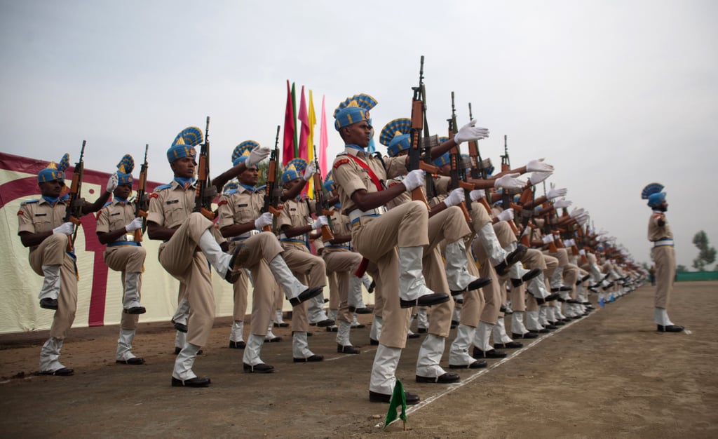 The Indian Central Reserve Police Force lined up to march during a parade in which they took their oath to serve India on Thursday.