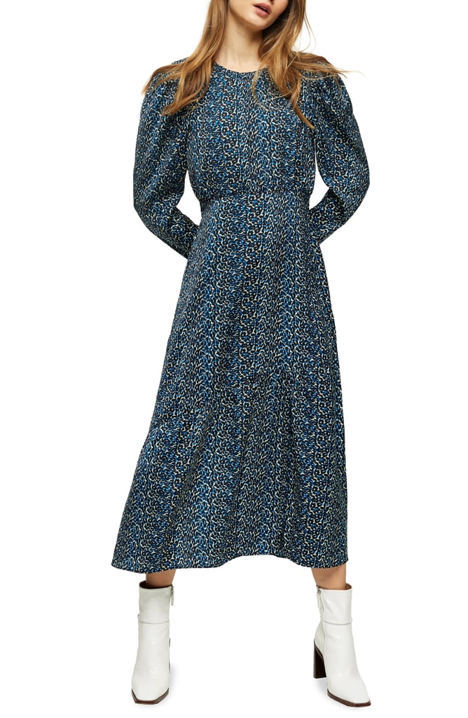 Topshop Animal Print Long-Sleeve Midi Dress