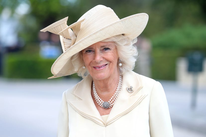 BAYEUX, FRANCE - JUNE 06: Camilla, Duchess of Cornwall arrives at Bayeux War Cemetery on June 06, 2019 in Bayeux, France. Veterans, families, visitors, political leaders and military personnel are gathering in Normandy to commemorate D-Day, which heralded