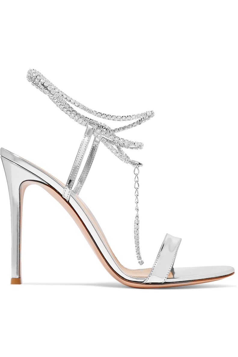 Gianvito Rossi Tennis 105 Cystal-Embellished Metallic Patent-Leather Sandals