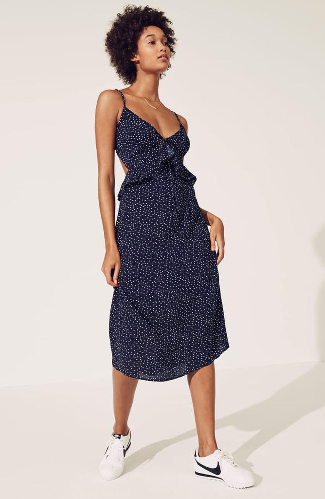 Row A Ruffle Tie Back Midi Dress