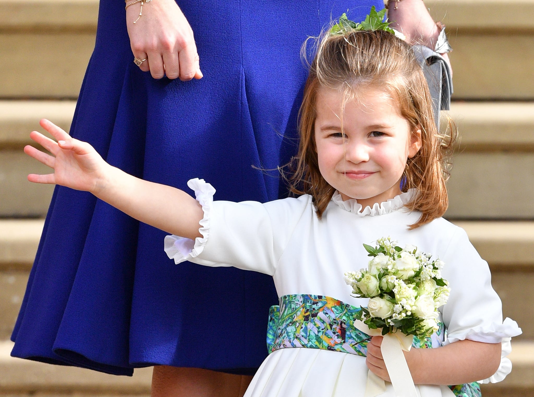 WINDSOR, UNITED KINGDOM - OCTOBER 12: (EMBARGOED FOR PUBLICATION IN UK NEWSPAPERS UNTIL 24 HOURS AFTER CREATE DATE AND TIME) Princess Charlotte of Cambridge attends the wedding of Princess Eugenie of York and Jack Brooksbank at St George's Chapel on October 12, 2018 in Windsor, England. (Photo by Pool/Max Mumby/Getty Images)