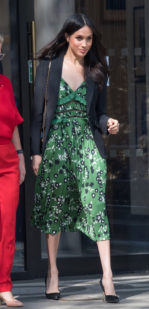 A Printed Dress and Blazer in London in April 2018