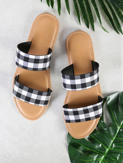 Shein Gingham Double Strap Slide Sandals