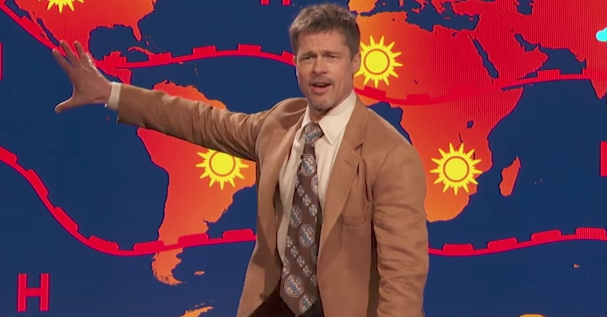Brad Pitt as Weatherman on Jim Jefferies Show 2017 POPSUGAR Celebrity