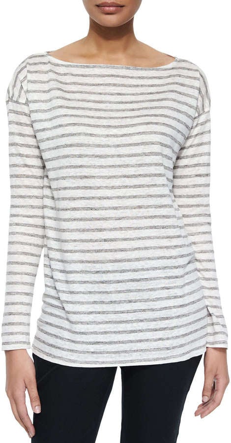 ATM Long-Sleeve Striped Linen Tee, Gray ($165)