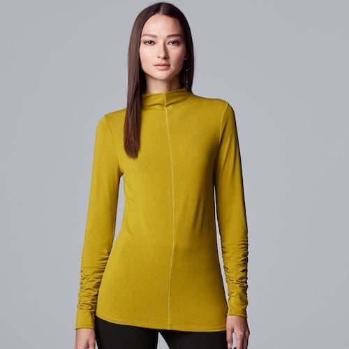 Simply Vera Vera Wang Long Sleeve Ruched Sleeve Turtleneck