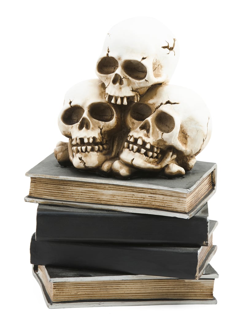 Resin Stacked Skulls and Books Decor