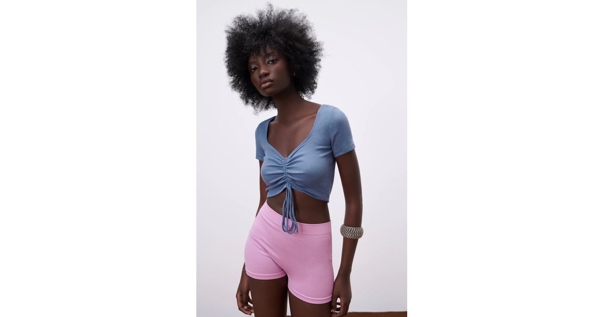 Zara Ribbed Top With Gathered Detail Women's Crop Tops That Are in