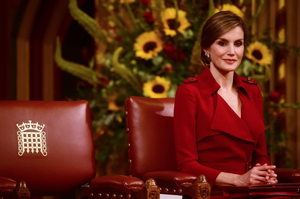 Queen Letizia Red Trench-Coat Dress July 2017