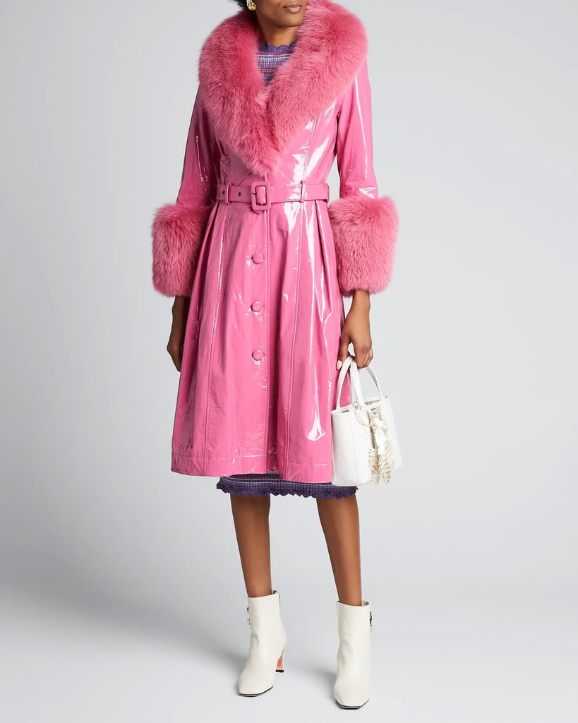 Saks Potts Foxy Gloss Lamb Leather Fox Fur-Trim Coat | Joey King's ...